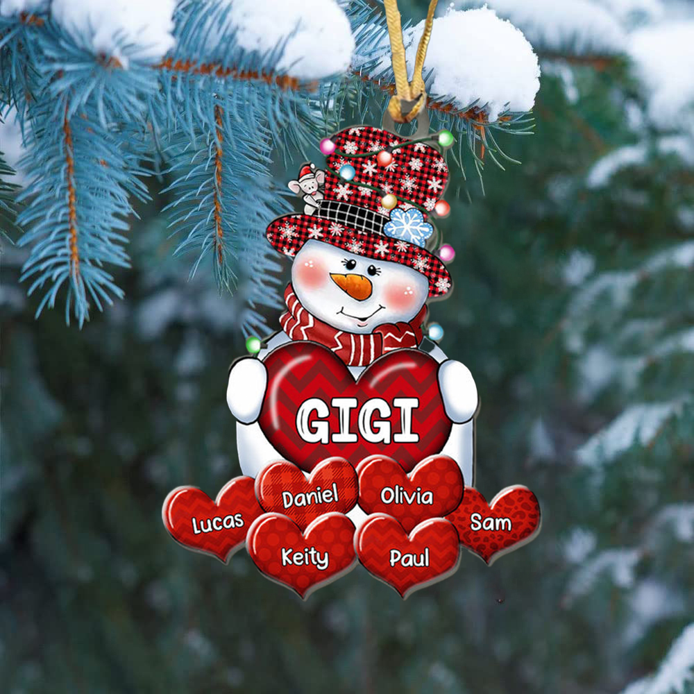 Grandma Mom Snowman with SweetHeart Grandkids Christmas Personalized Acrylic Ornament
