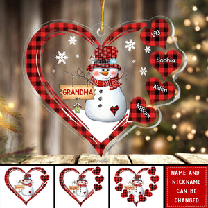Personalized Grandma Snowman Heart Ornament