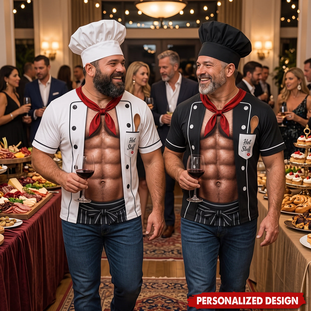 Men’s Novelty 3D Printed Fake Chef Costume T‑Shirt For Themed Party Night