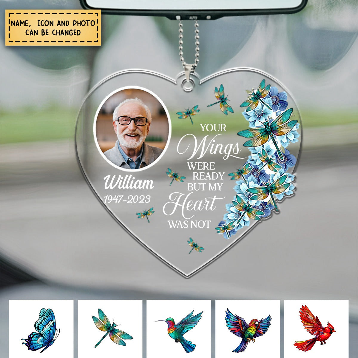 Your Wings Were Ready - Personalized Photo Car Ornament
