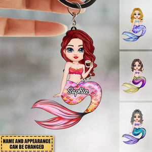 Pretty Doll Mermaid Ocean Bubble Personalized Keychain