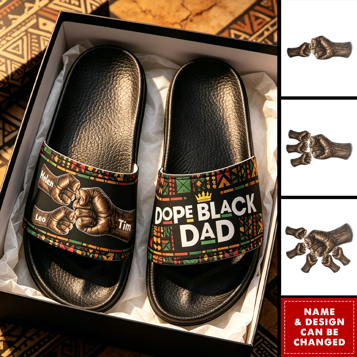 Dope Black Dad, Dope Dad Father's Day Gifts - Fist Bumps - Personalized Slide Sandals