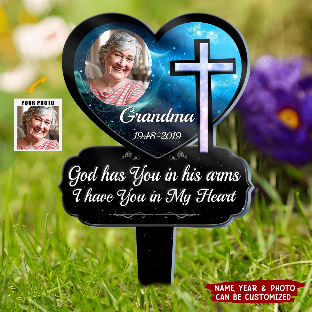 God Loves You Forever - Memorial Personalized Stain Glass Style Acrylic Garden Stake
