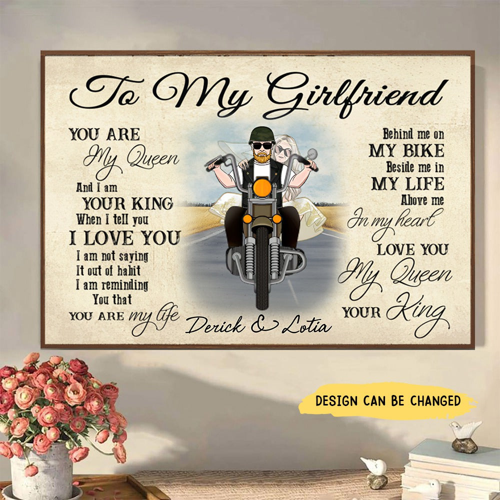 Personalized Canvas, Old Motorcycle Couple, Happy Wedding Anniversary, Gift for Her, Gift for Bikers, Couple
