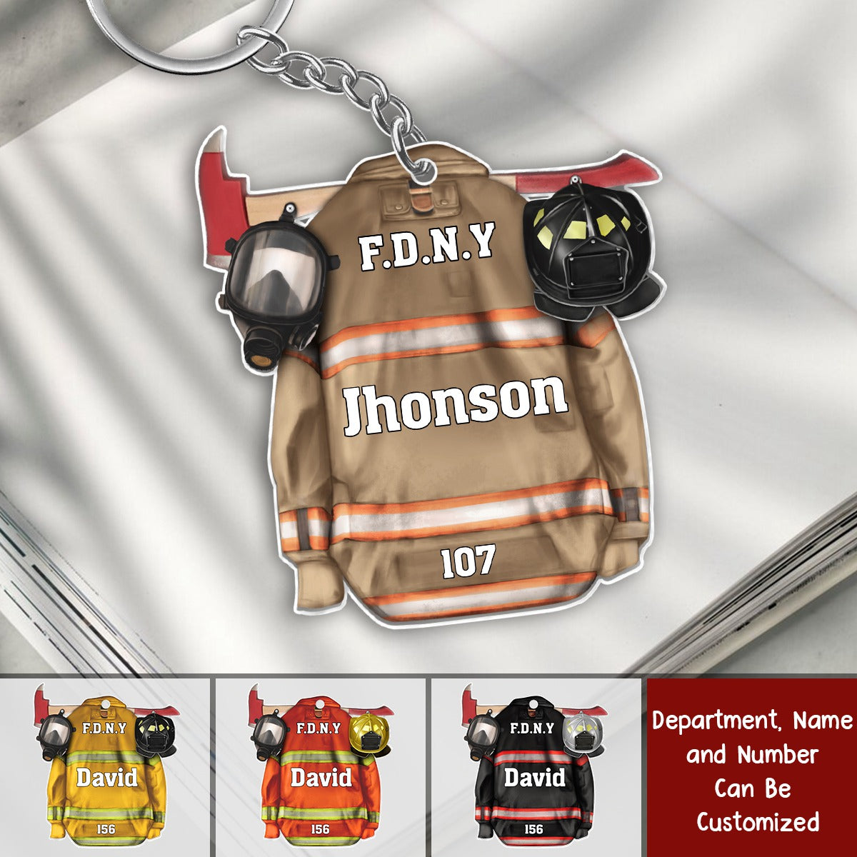 Firefighter Helmet With Oxygen Mask Personalized Acrylic Keychain, Gift For Firefighter