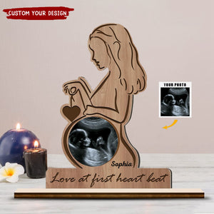 Love At First Heart Beat - Personalized Photo Shaped 2-Layered Wooden Plaque