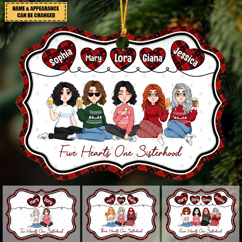 Five Hearts One Sisterhood - Personalized Aluminum Ornament
