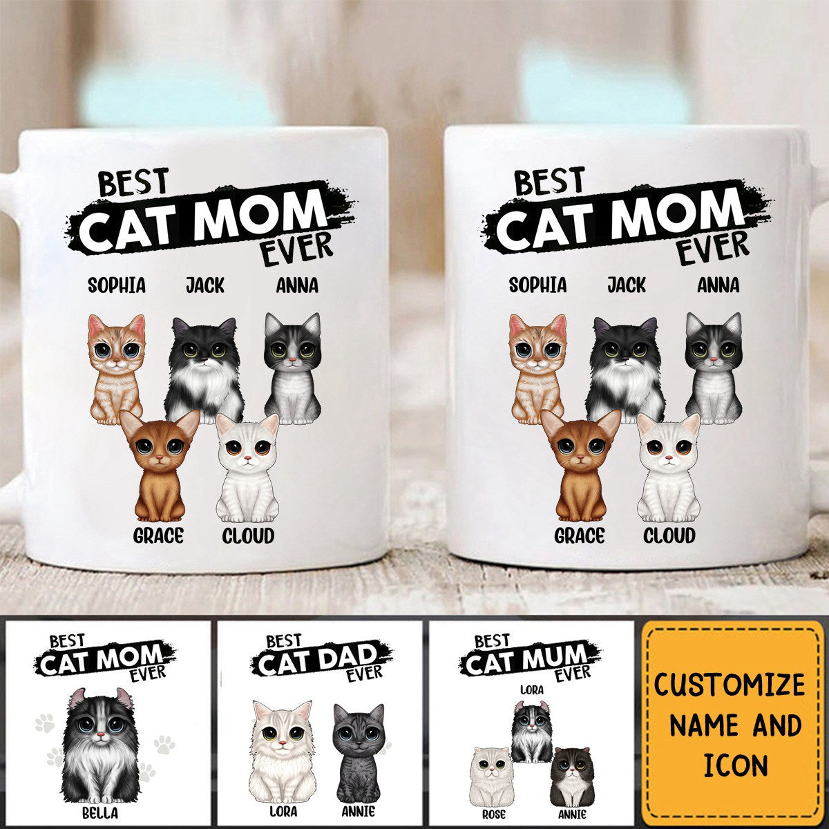 Best Cat Dad Cat Mom Ever Personalized Mug, Gift For Cat Lovers