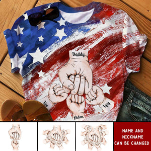 Stars And Stripes Fist Bump - Gift For Dad, Grandpa - Personalized 3D T-Shirt