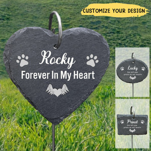 You Left Paw Prints On Our Hearts - Personalized Pet Memorial Garden Slate And Hook - Pet Lovers