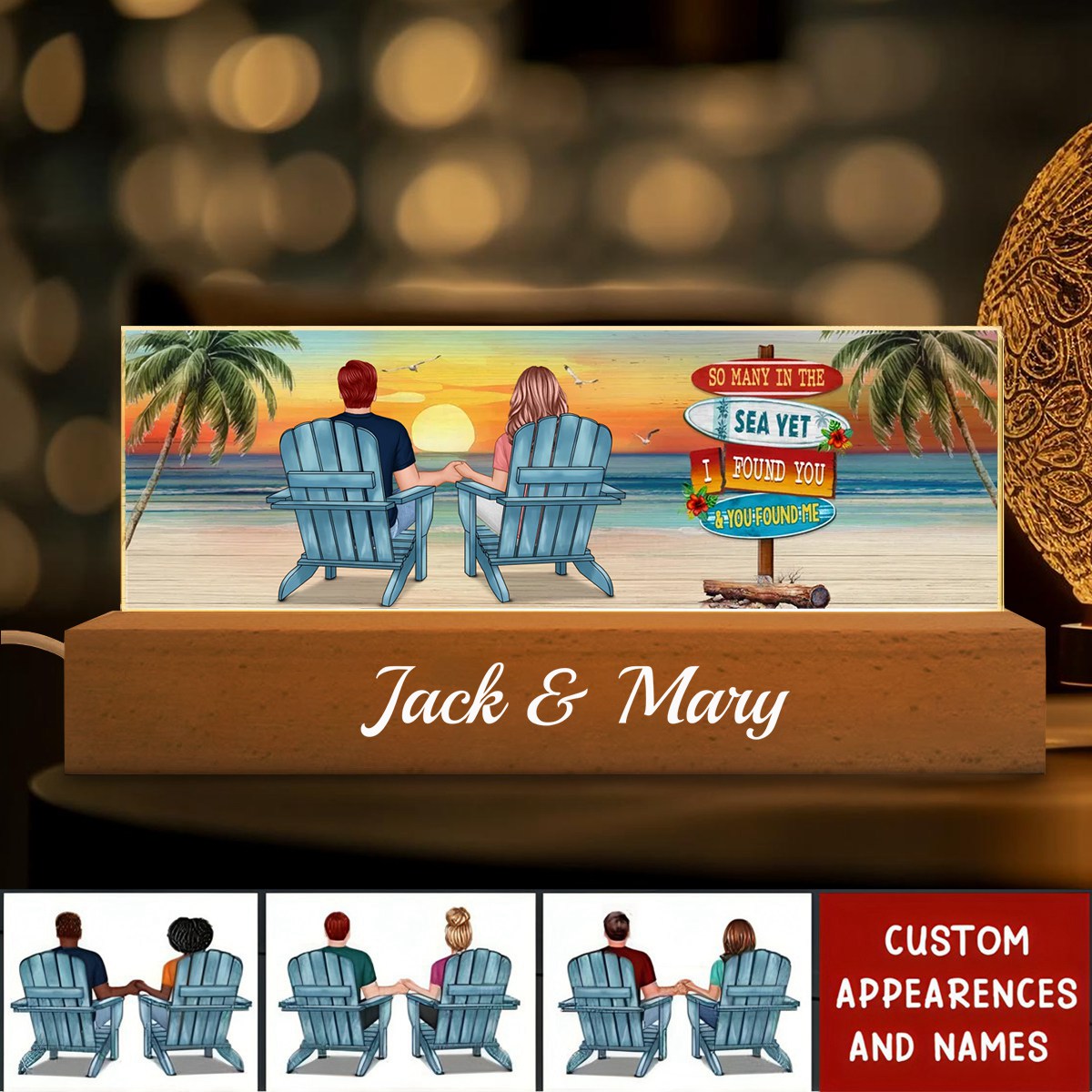 Summer Couple Sitting Be Happy Personalized Acrylic Block LED Night Light - Anniversary Gift
