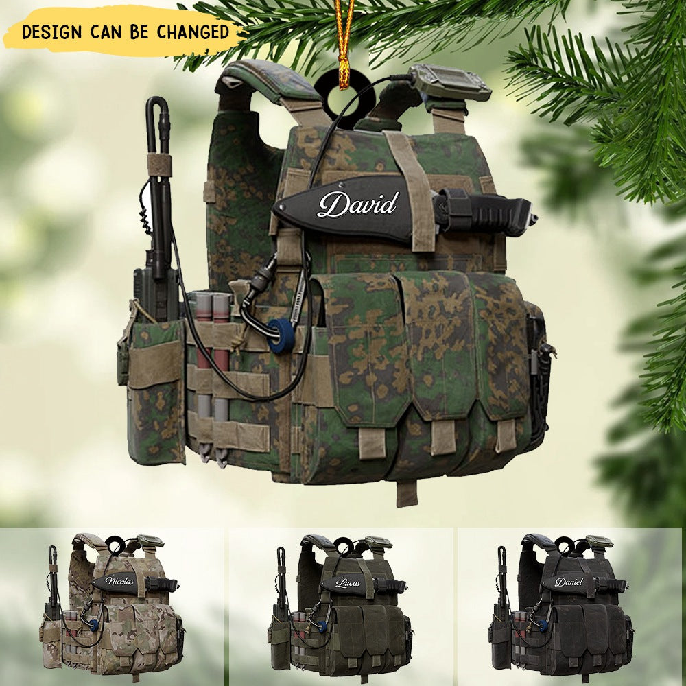 Tactical Vests Personalized Acrylic Christmas Ornament, Soldier Uniform, Military Accessories, Veteran Gift, Army Gift, Veteran Day Gift Idea
