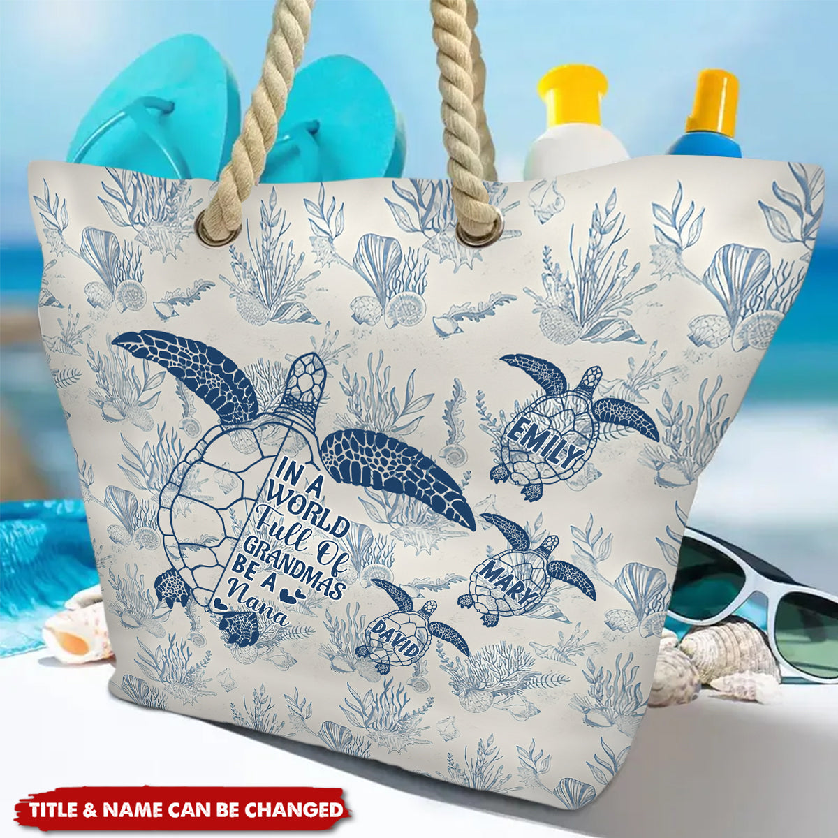 Toile De Jouy World Full Of Grandmas - Personalized Beach Bag