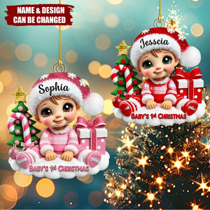 Cute Baby Sitting Personalized Acrylic Ornament, Baby's 1st Christmas