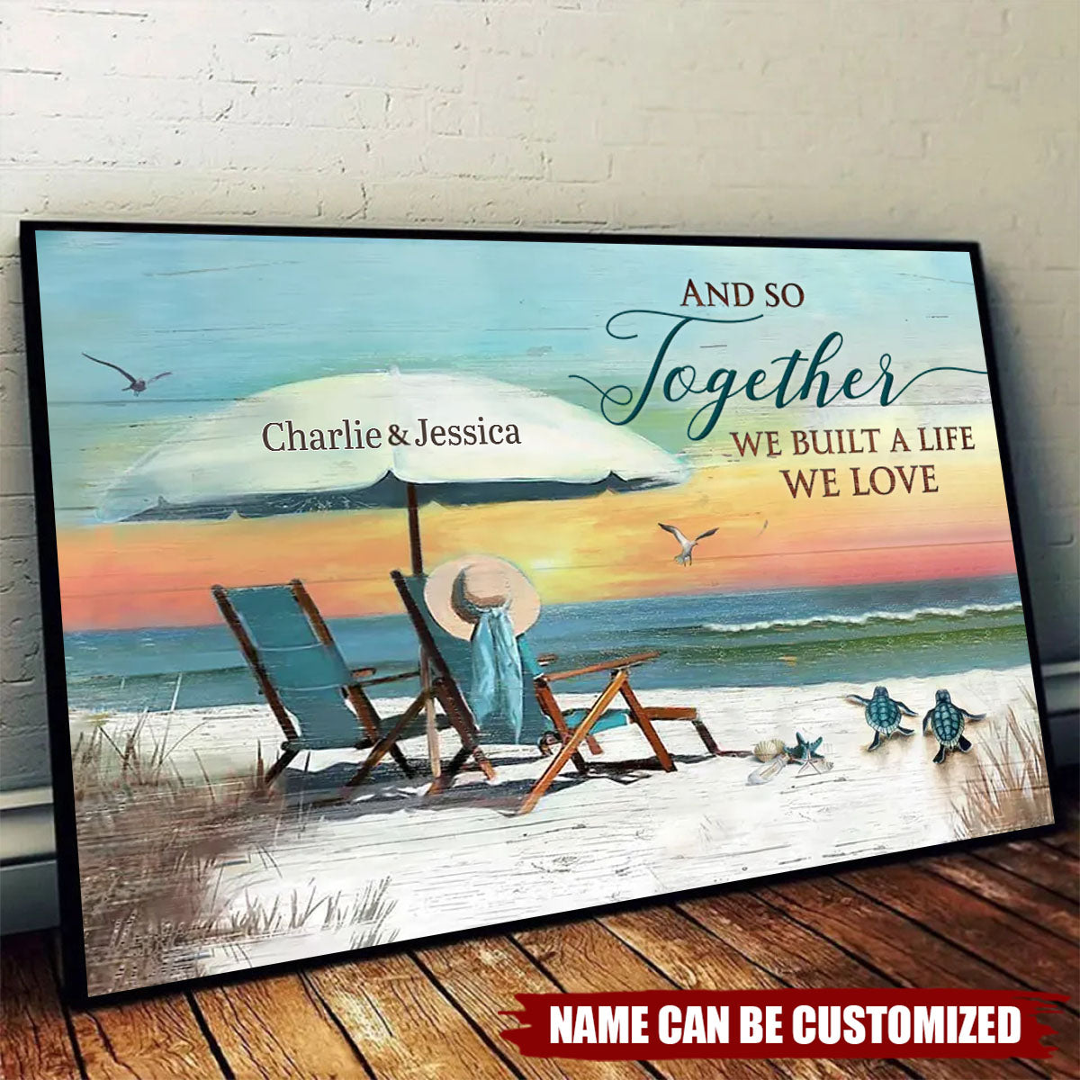 Beach Couple Personalized Canvas, Housewarming, Valentine’s Day Gift