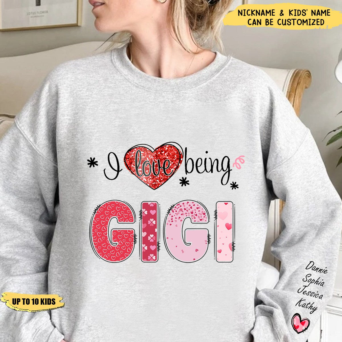 I Love Being Gigi Heart With Grandkids - Personalized Valentine Sweatshirt, Gift For Grandma