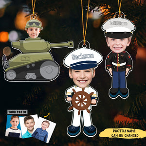 Custom Kid Face Army Pilot Police - Personalized Acrylic Photo Ornament