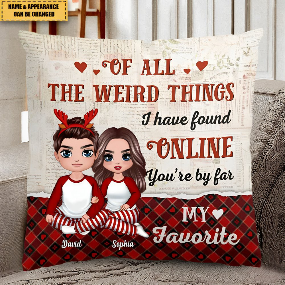 Christmas Couple Sitting Hugging Christmas Gift - Personalized Pillow