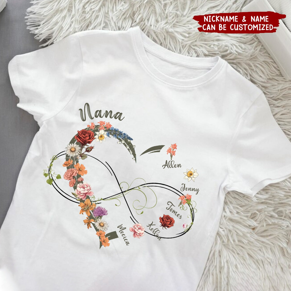 Personalized Floral Heart Grandma Mom Vintage Birth Month Flower T-shirt
