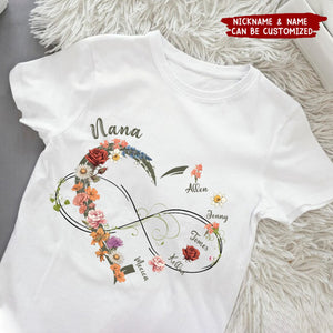 Personalized Floral Heart Grandma Mom Vintage Birth Month Flower T-shirt