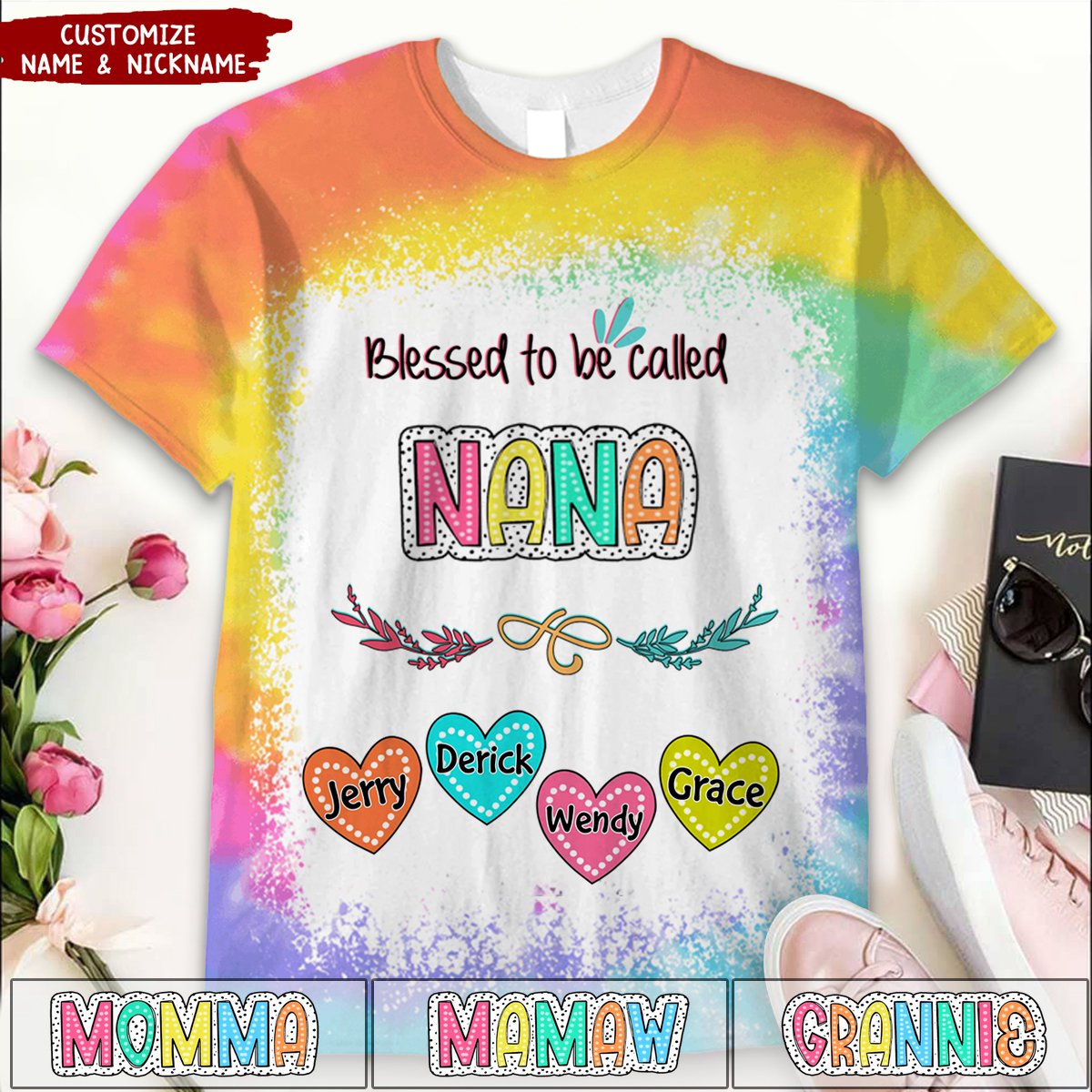 First Mom Now Grandma With Heart Grandkids Personalized 3D T-shirt