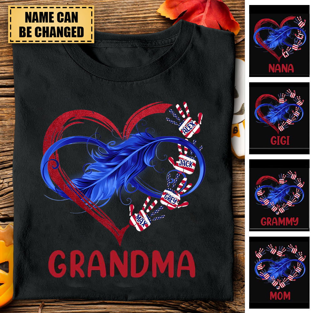 4th Of July Grandma Grandkids Infinity Love Custom Nickname Names Familia Gift T-shirt