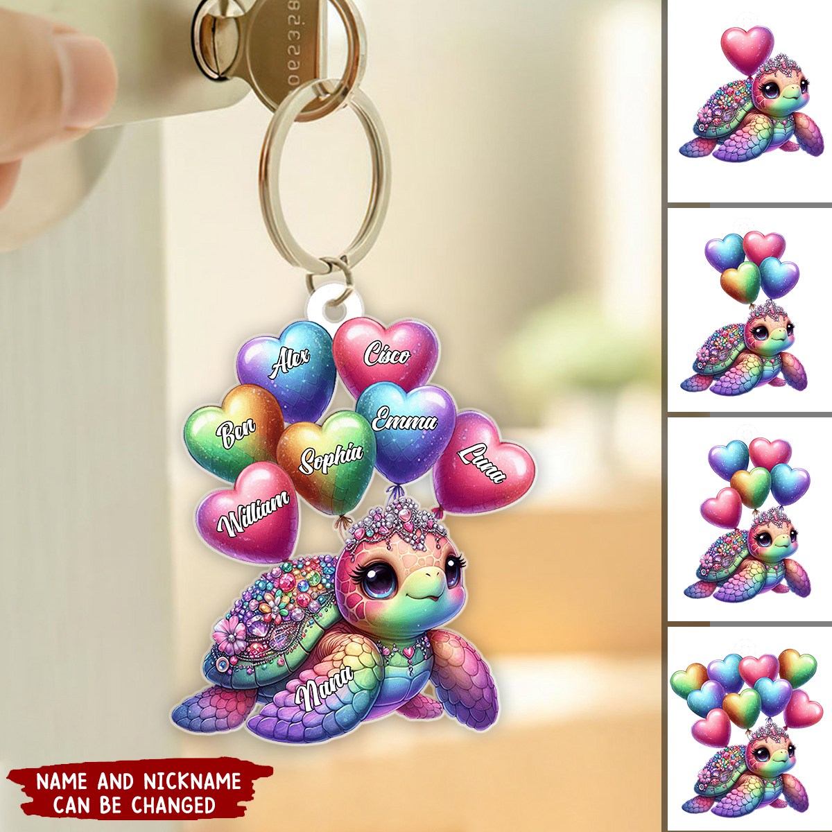 Pretty Sea Turtle Nana Auntie Mom Sweet Heart Balloon Kids Personalized Keychain