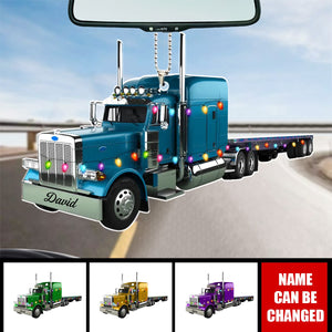 Truck With Flatbed Trailer Personalized Christmas Car Ornament, Gift For Trucker