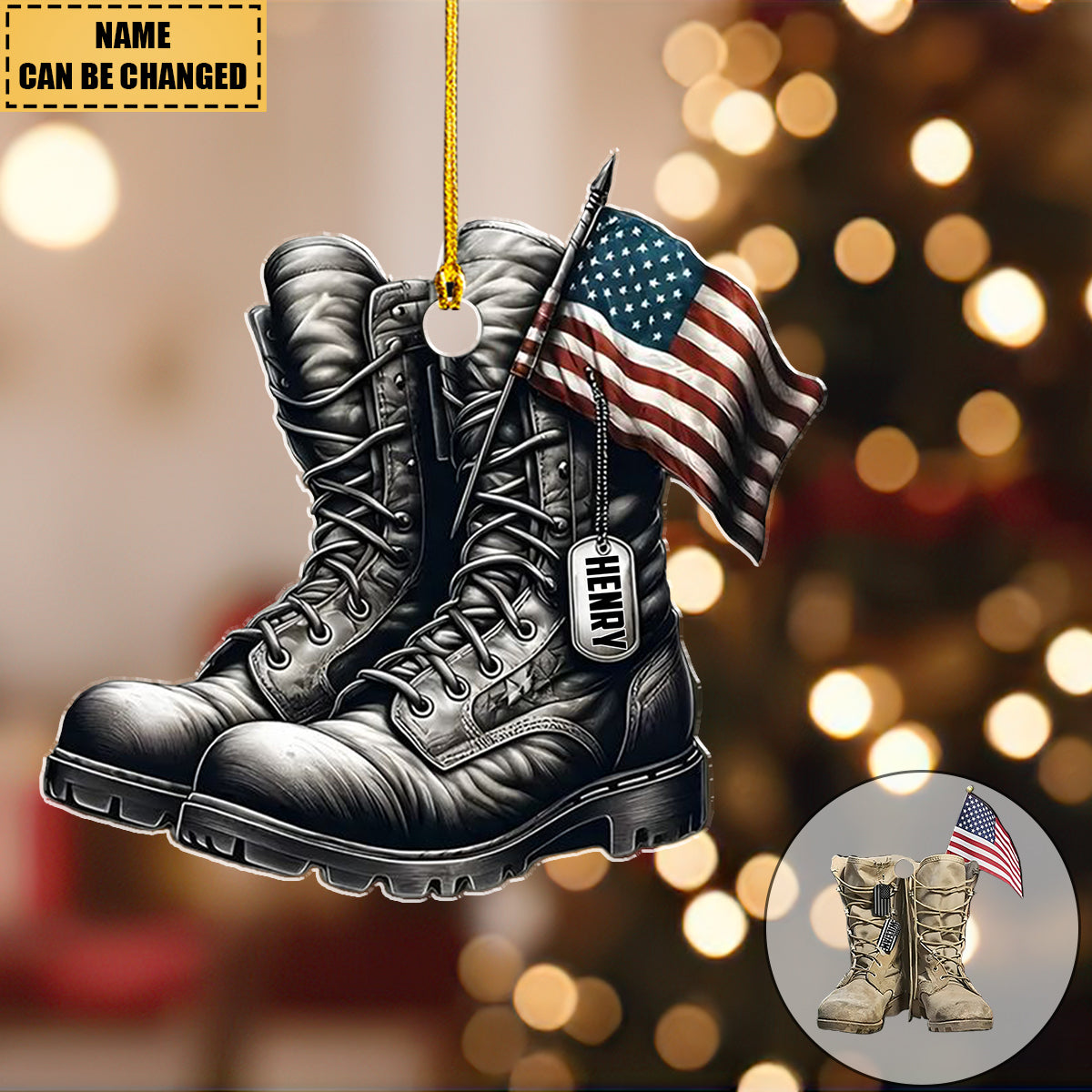 Military Boots And American Flag Personalized Shaped Ornament - Perfect Gift For Soliders