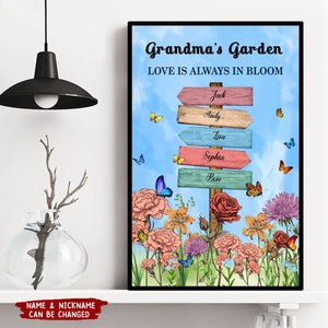 Grandma's Garden Birth Month Flowers Names Sign Personalized Poster