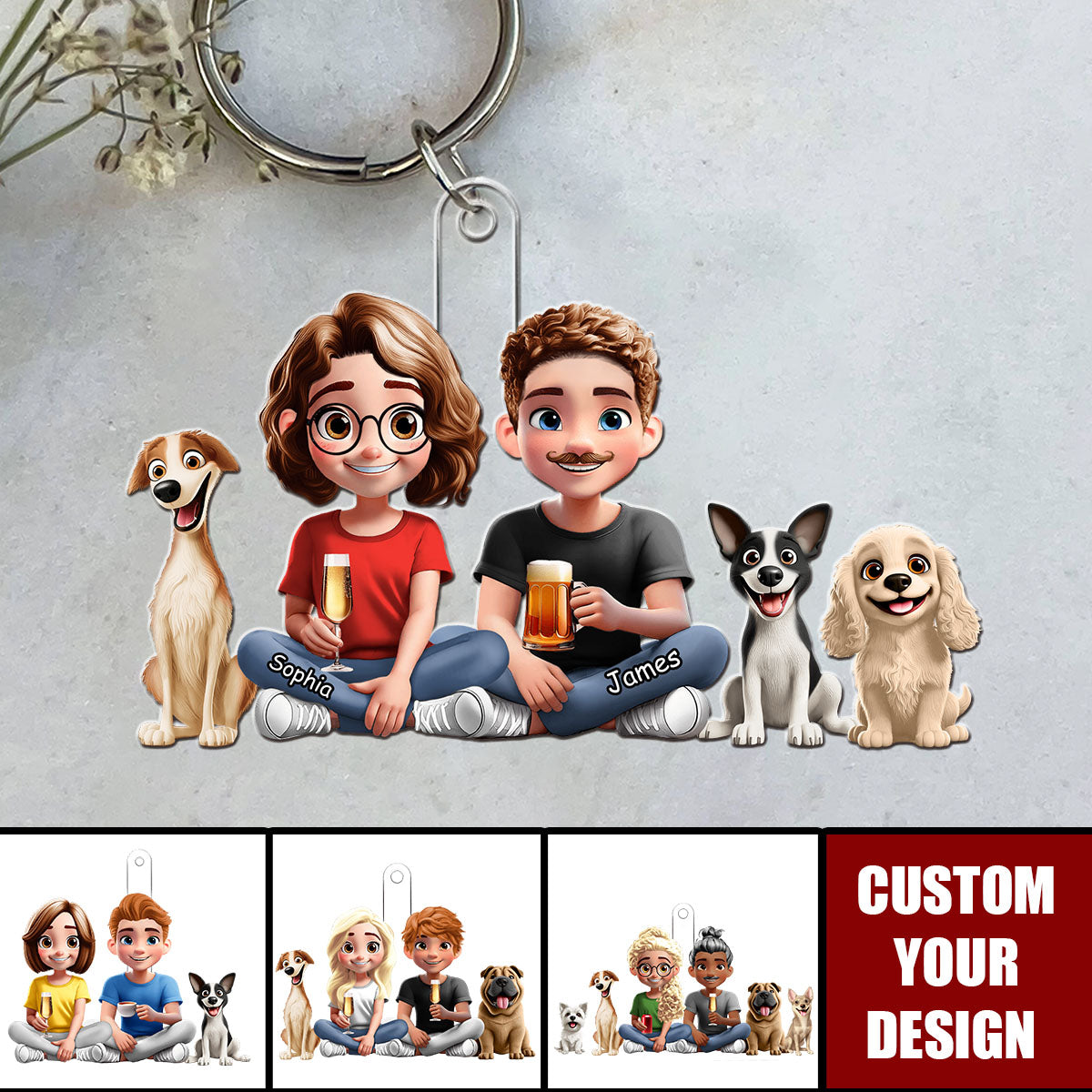 You And Me And The Dogs Couple - Personalized Acrylic Keychain