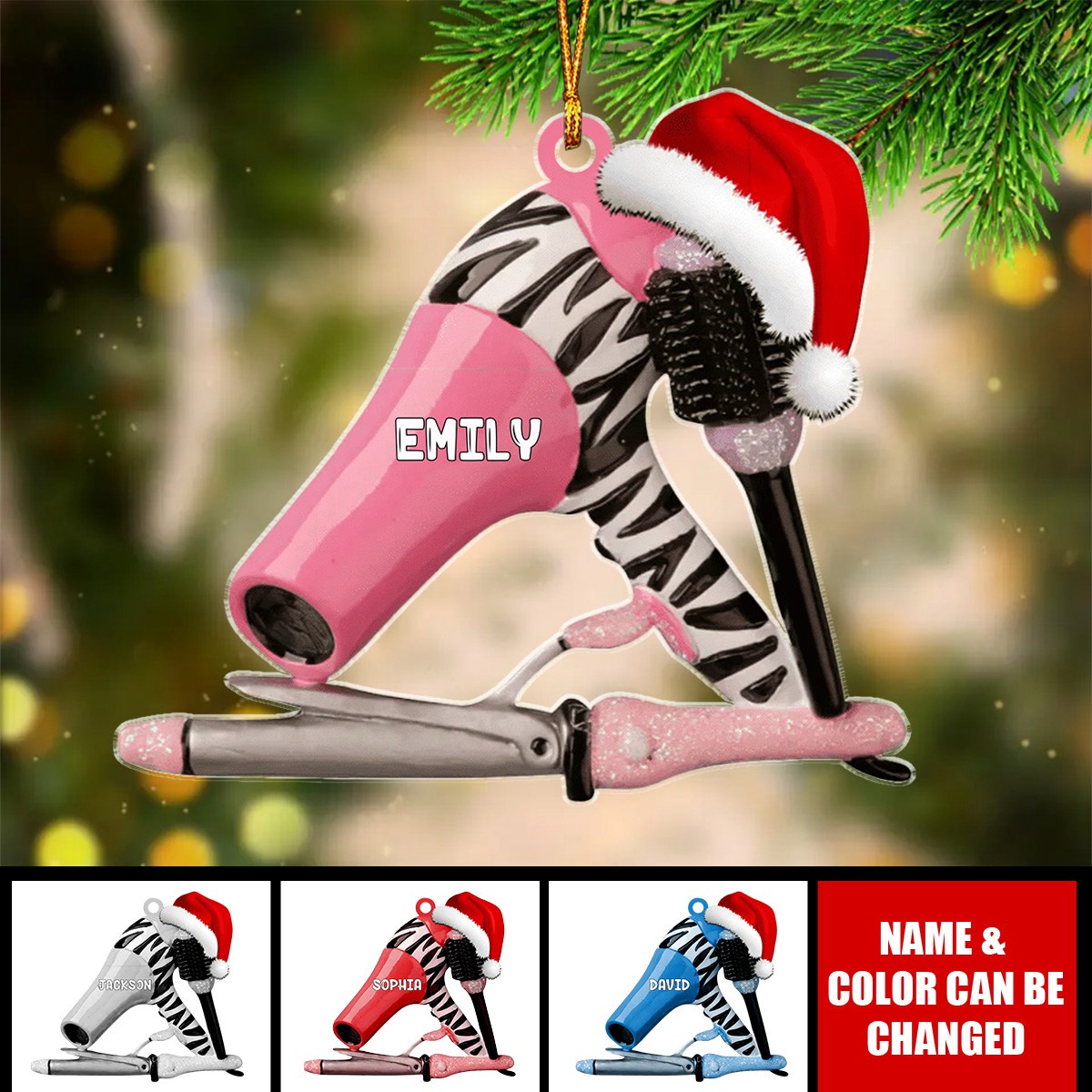 Personalized Hair Dryer Hair Brush And Hair Curler Christmas Ornament Gift For Barber