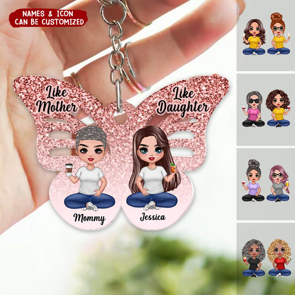 Like Mother Like Daughter Butterfly Personalized Acrylic Keychain