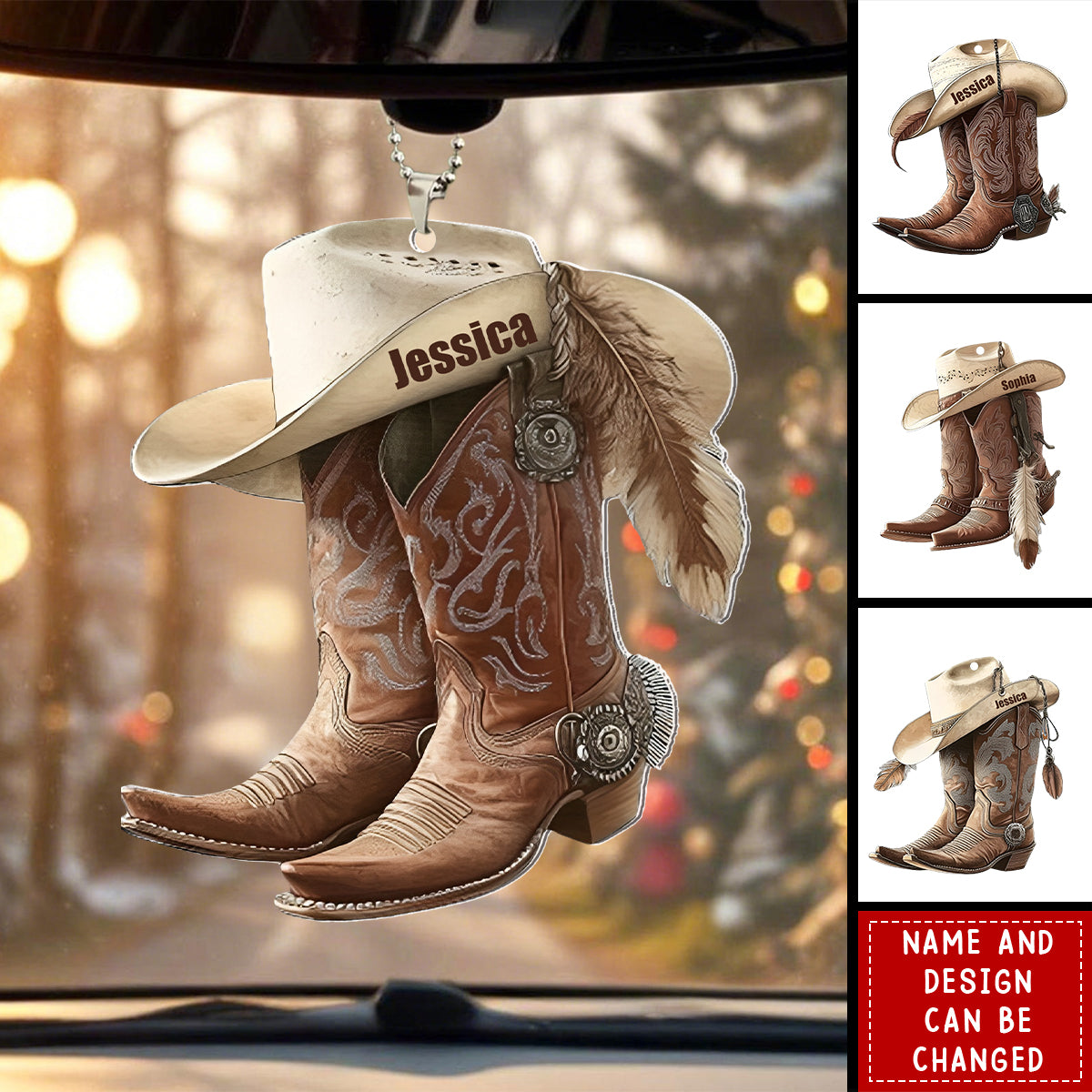 Boots And Hat Cowboy Cowgirl - Personalized Car Ornament