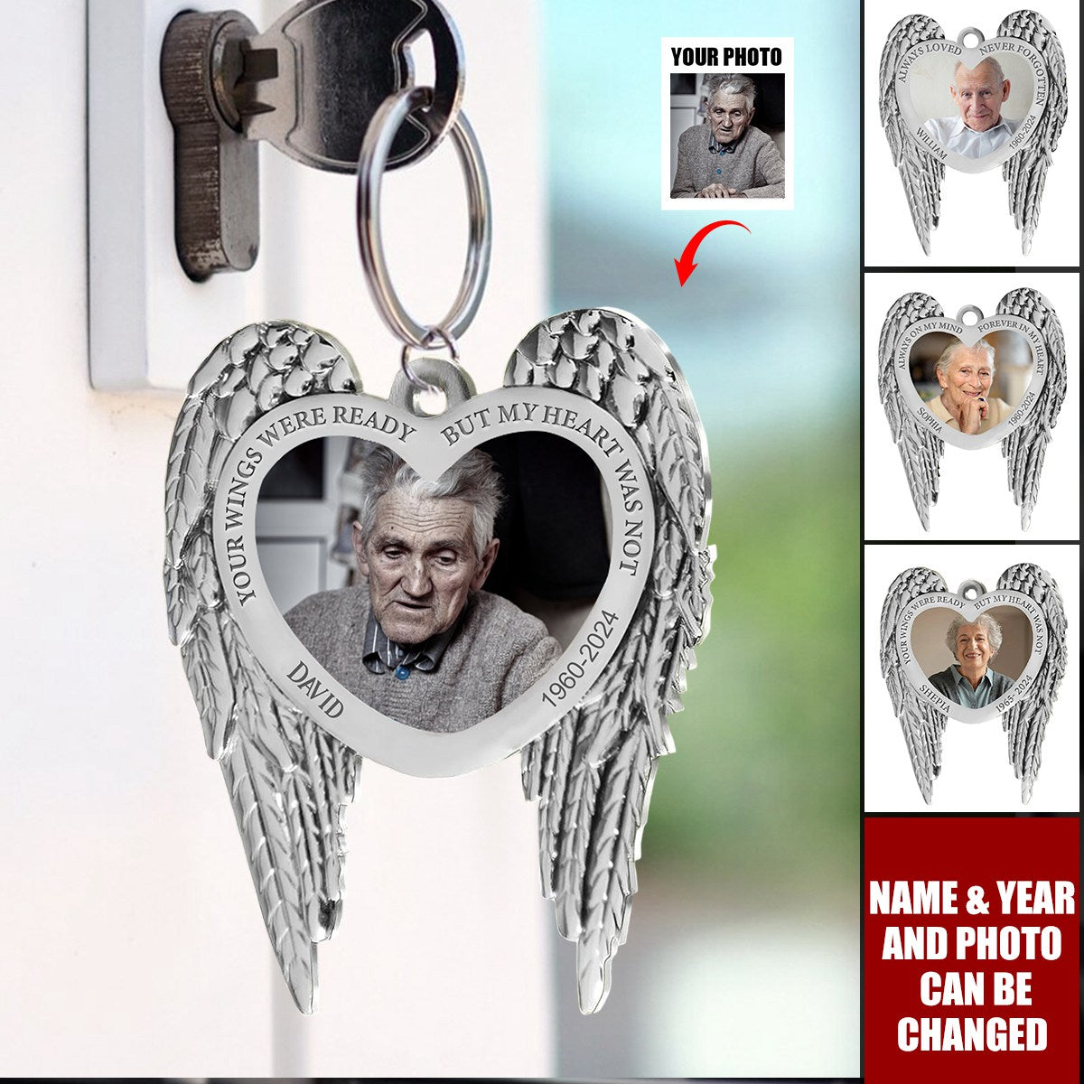 Custom Personalized Memorial Aluminum Keychain - Christmas Gift Idea For Family Member - Upload Photo - Always Loved Never Forgotten