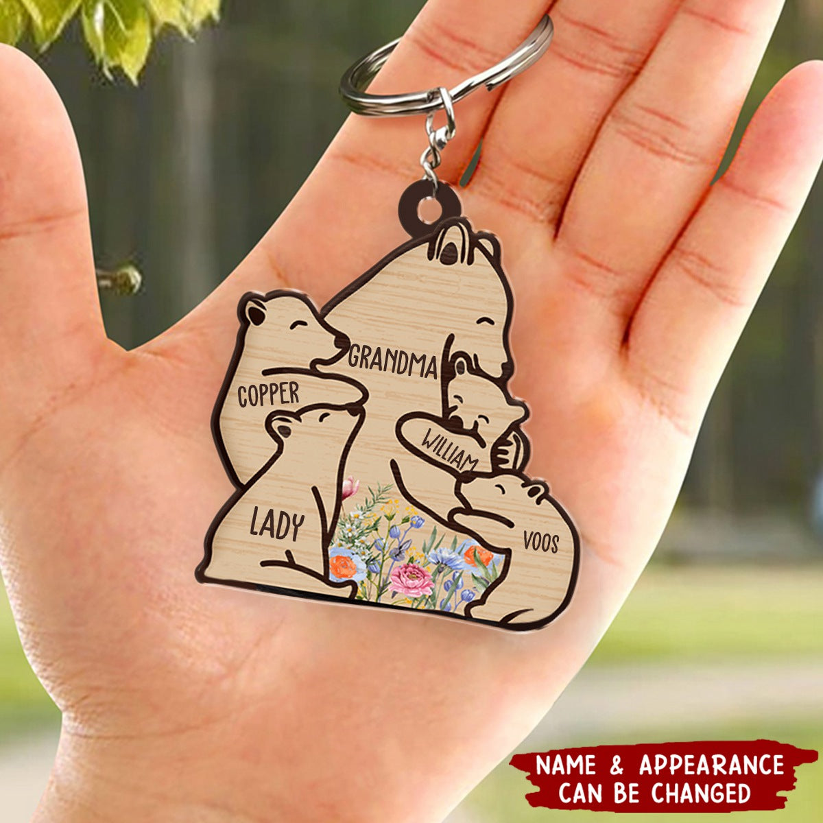 Grandma/Mama Bear Cuddling Little Bear Kids Personalized Wooden Keychain