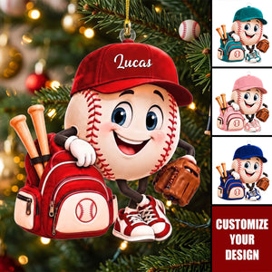 Personalized Baseball Mascot Ornament, Custom Name Baseball Player Christmas Ornament