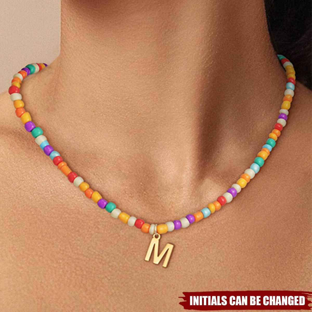 Cute Beaded Choker Colorful Bohemian Personalized Initial Necklace