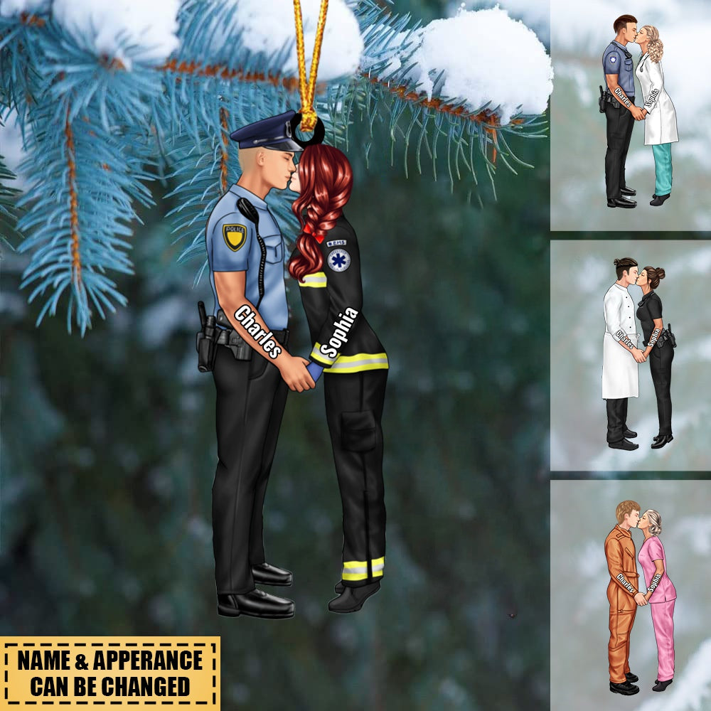 Personalized Christmas Gifts Custom Ornament For Couple Portrait, Firefighter, EMS, Nurse, Police Officer