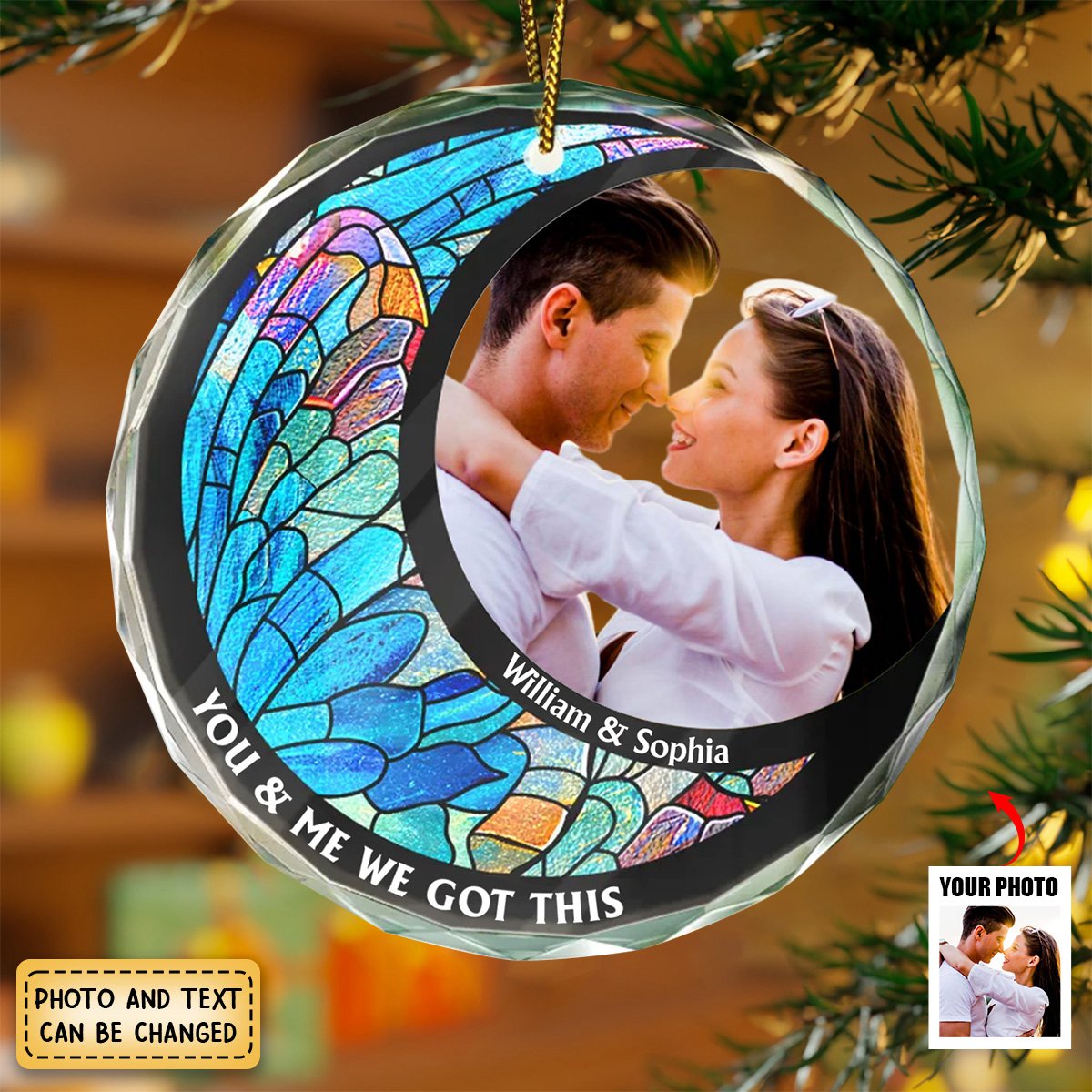Custom Photo From Our First Kiss Till Our Last Breath Kissing Couple - Stained Effect Printed, Personalized Circle Glass Ornament