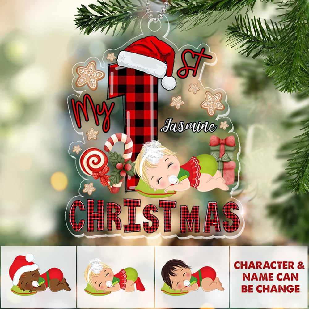 My First Christmas Cute Sleeping Baby Personalized Acrylic Ornament