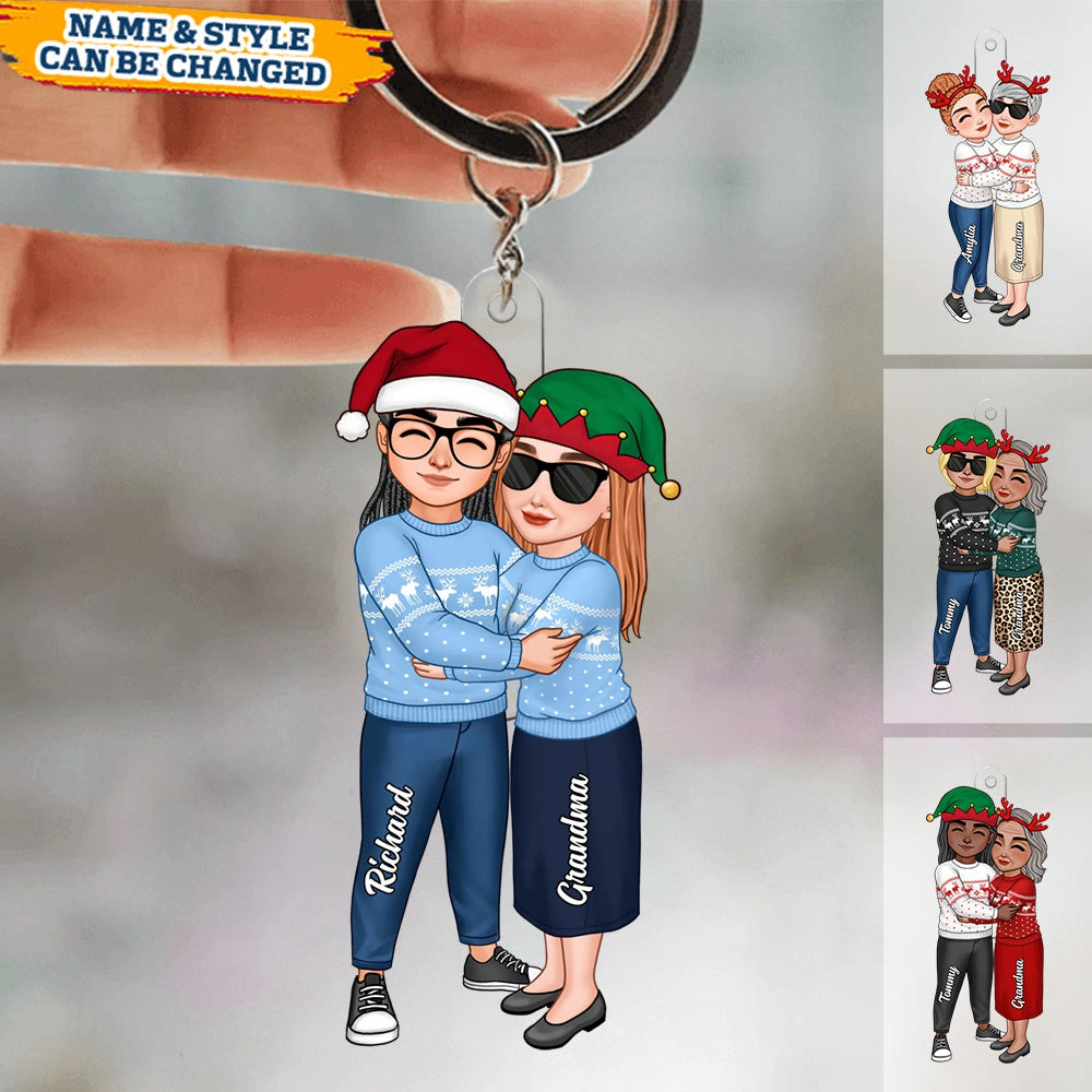 Grandma & Grandkid Hugging Christmas Gift For Teenage Adult Granddaughter Grandson Grandchildren Personalized Acrylic Keychain
