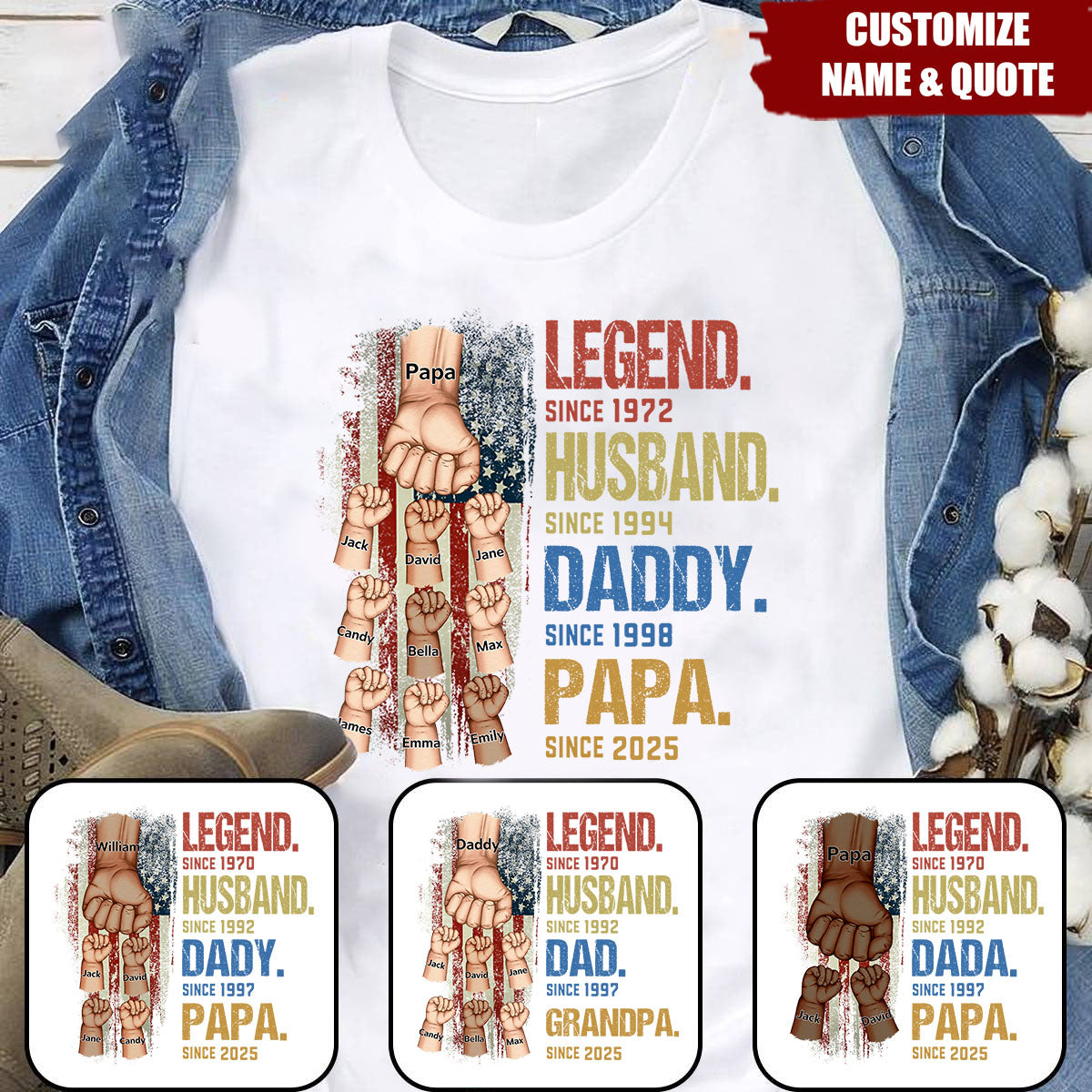From Legend To Papa - Family Personalized T-shirt, Gift For Dad, Grandpa