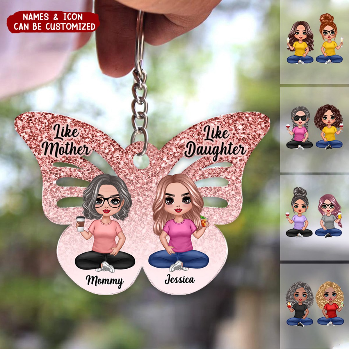 Like Mother Like Daughter Butterfly Personalized Acrylic Keychain