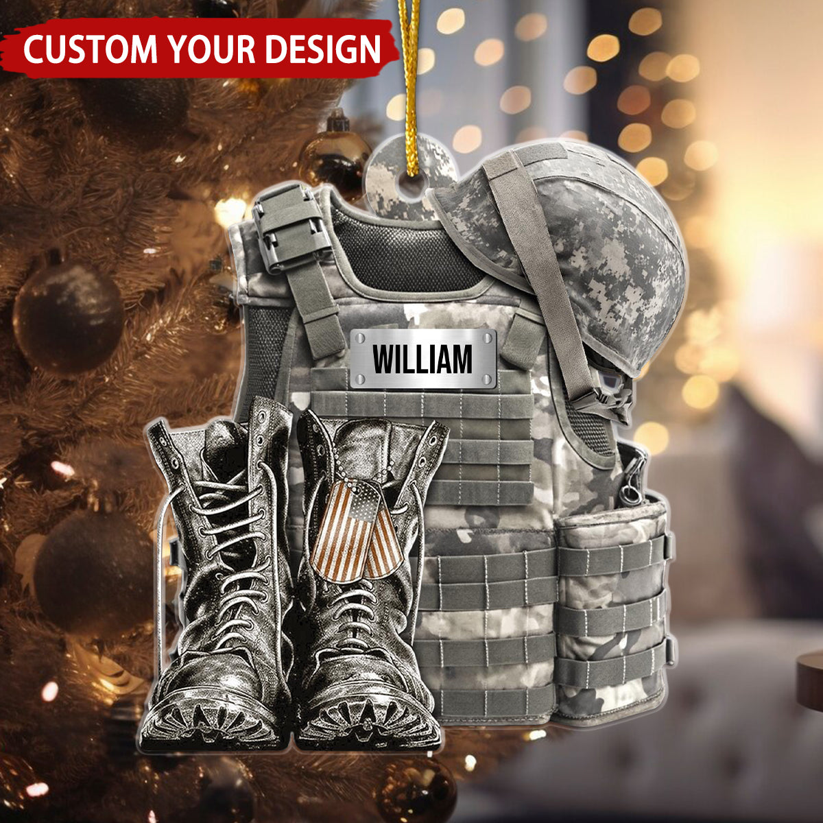 Military Uniform Custom Name Christmas Ornament, Military Xmas Gift