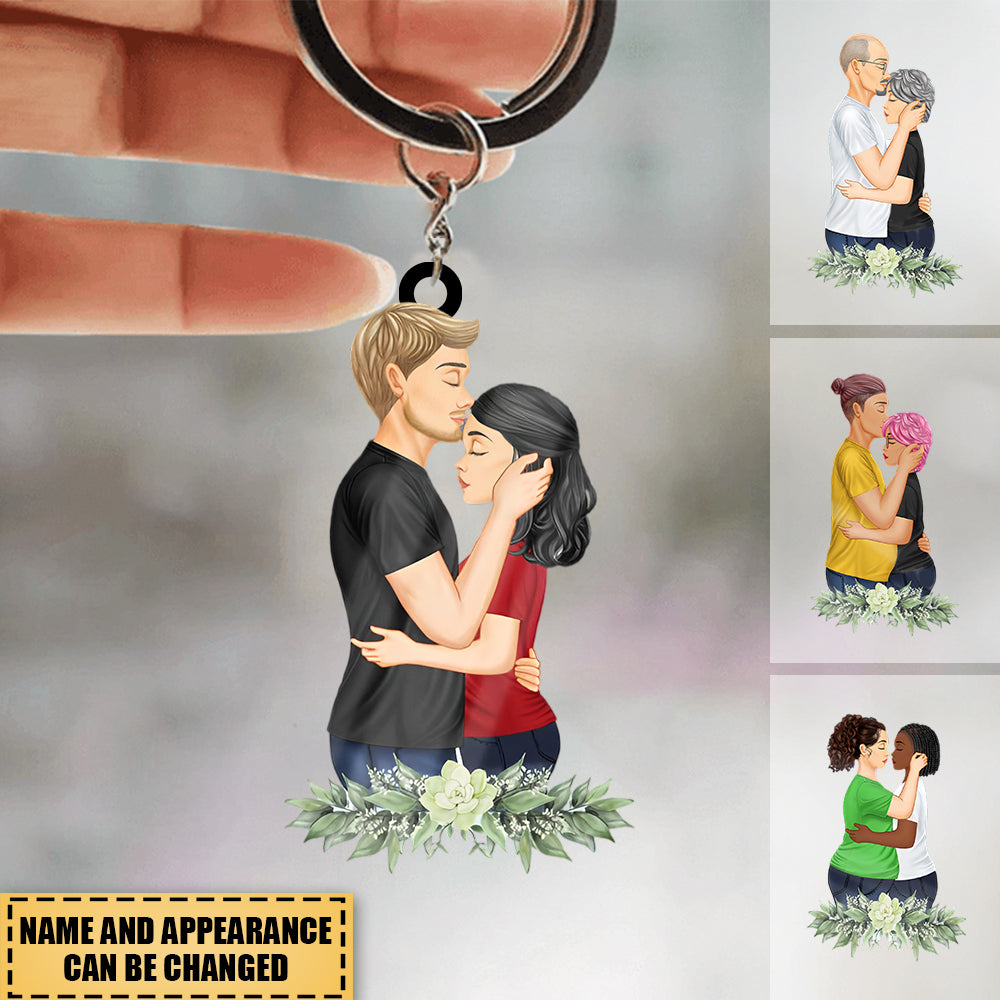 Couple Hugging Kissing Personalized Keychain - Anniversary Gift For Couples