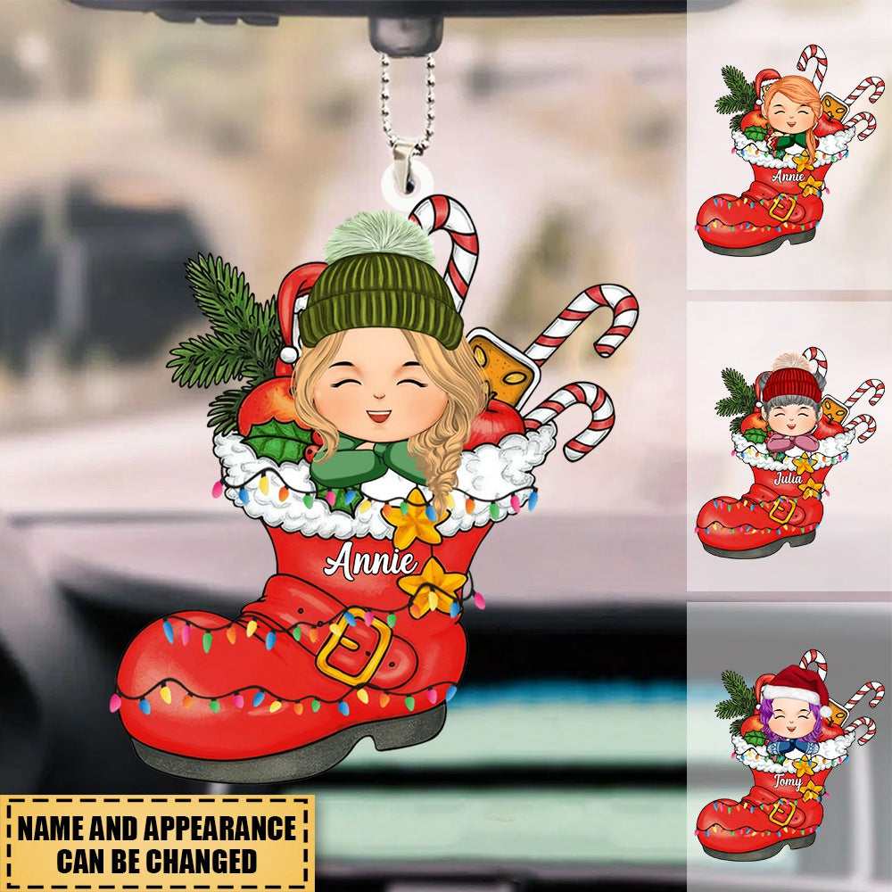 Cute Christmas Kid Santa Shoe Acrylic Car Ornament