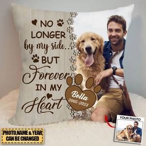 Memorial Upload Dog Photo, No Longer By My Side But Forever In My Heart Personalized Pillow