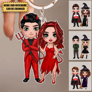 Halloween Doll Couple Standing - Personalized Keychain