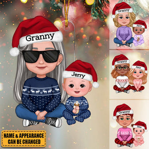 Cute Grandma Granddaughter Grandson Crossed Leg Personalized Acrylic Christmas Ornament
